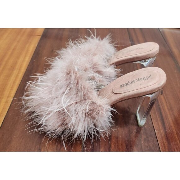 FREE PEOPLE X JEFFREY CAMPBELL Sz 7 DAISY FEATHER BOA HEELS PINK - Picture 7 of 13